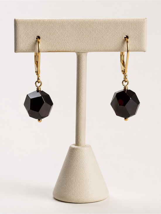 Handmade Jewelry - Handmade Natural Garnet Geometric Gold Tone Leverback Earrings